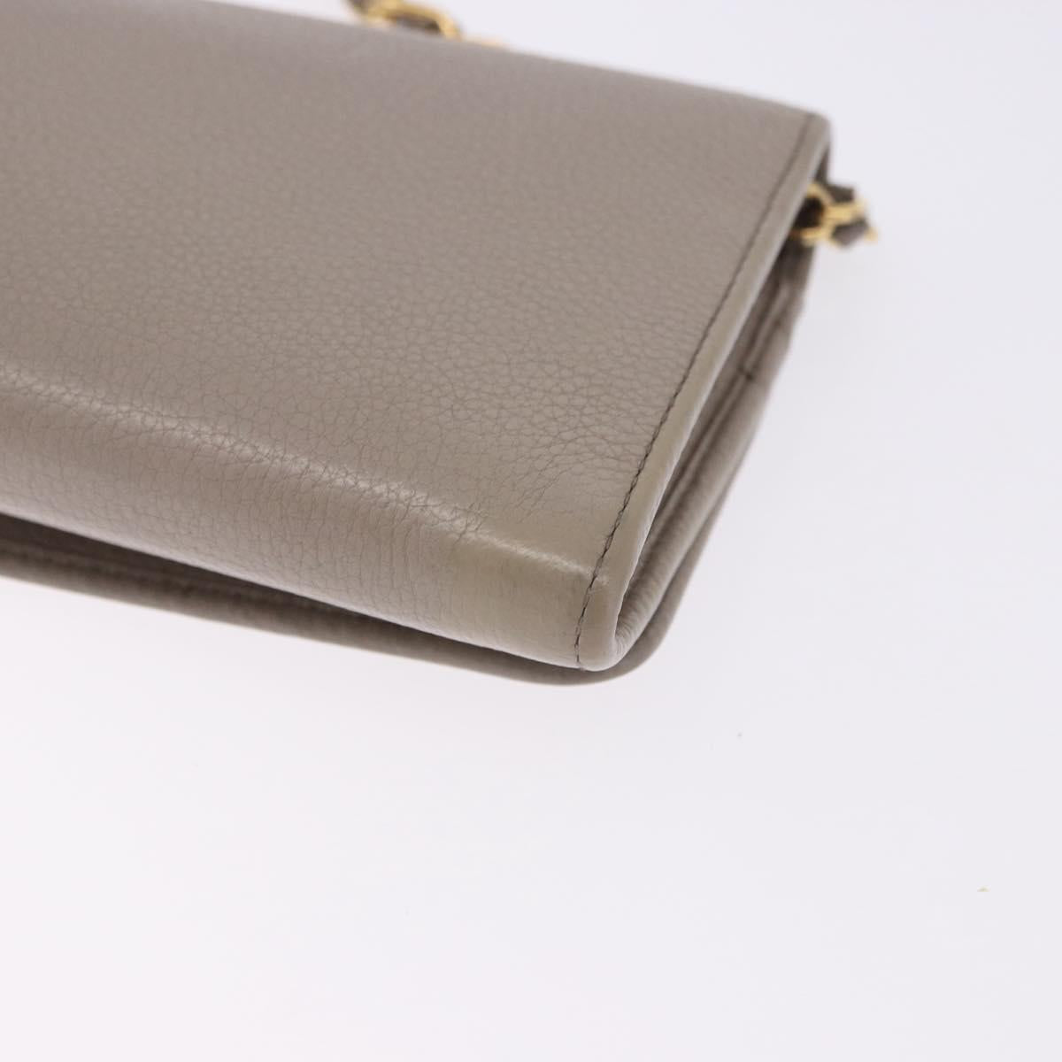 PRADA Chain Shoulder Long Wallet Vittero Dino Leather Gray Gold Auth 198791A