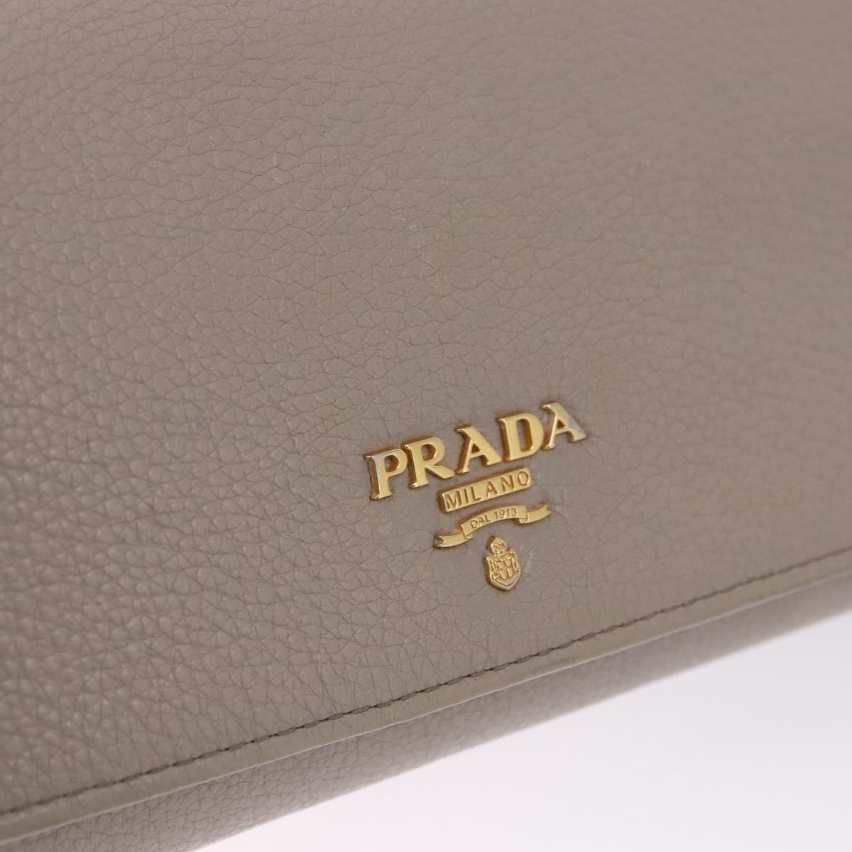 PRADA Chain Shoulder Long Wallet Vittero Dino Leather Gray Gold Auth 198791A