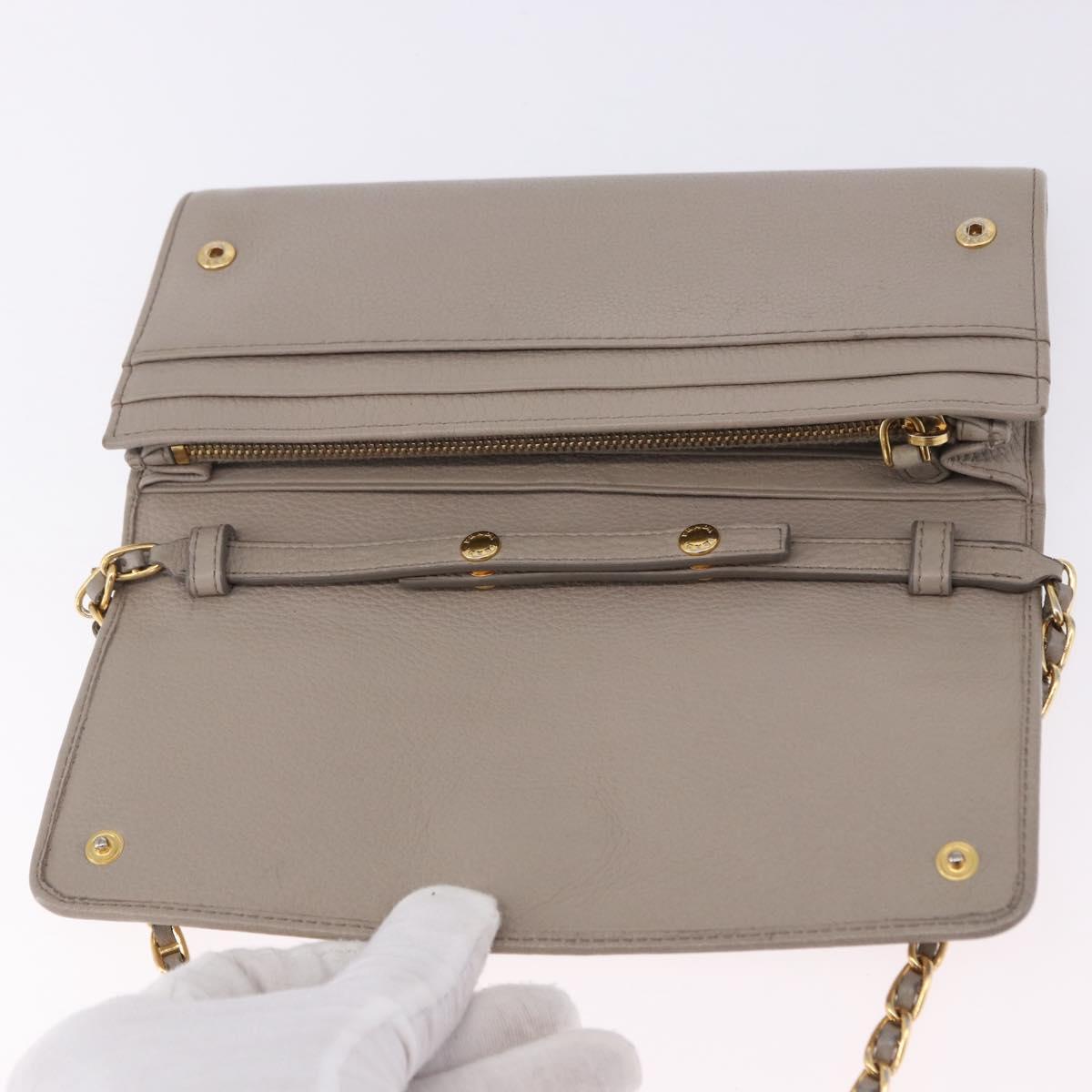 PRADA Chain Shoulder Long Wallet Vittero Dino Leather Gray Gold Auth 198791A