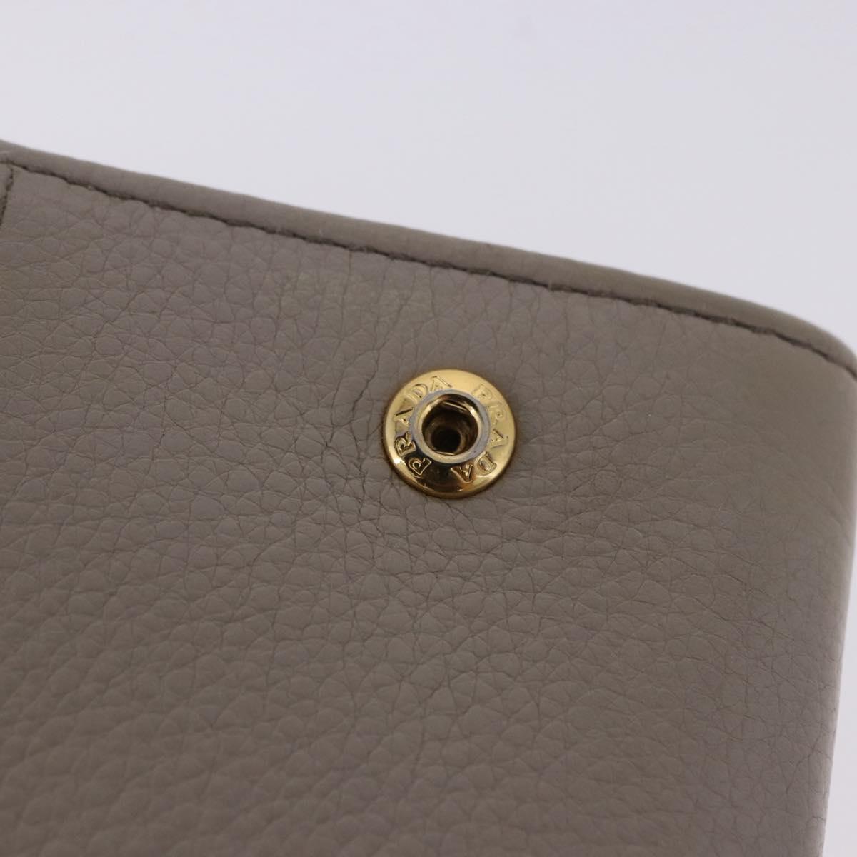 PRADA Chain Shoulder Long Wallet Vittero Dino Leather Gray Gold Auth 198791A