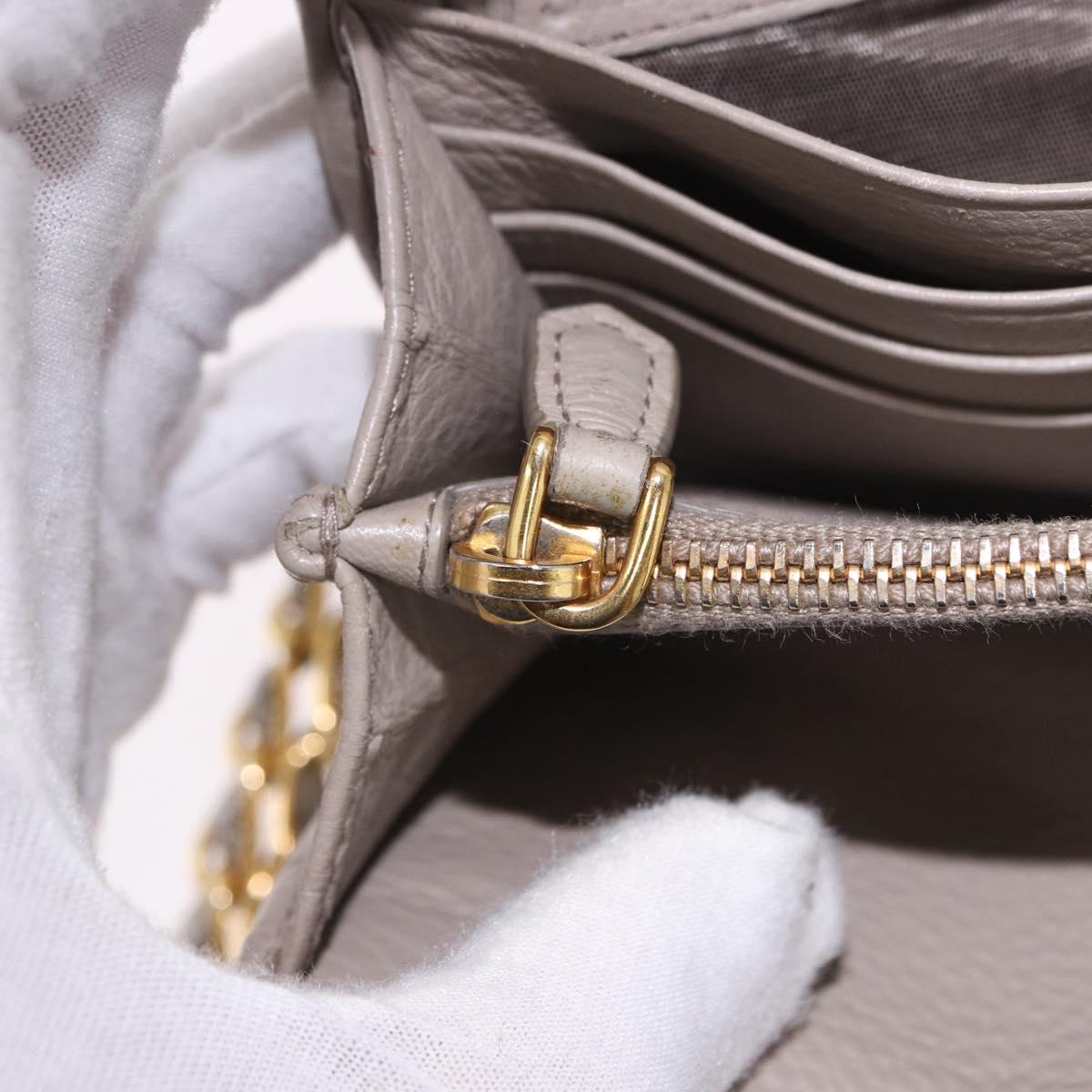 PRADA Chain Shoulder Long Wallet Vittero Dino Leather Gray Gold Auth 198791A