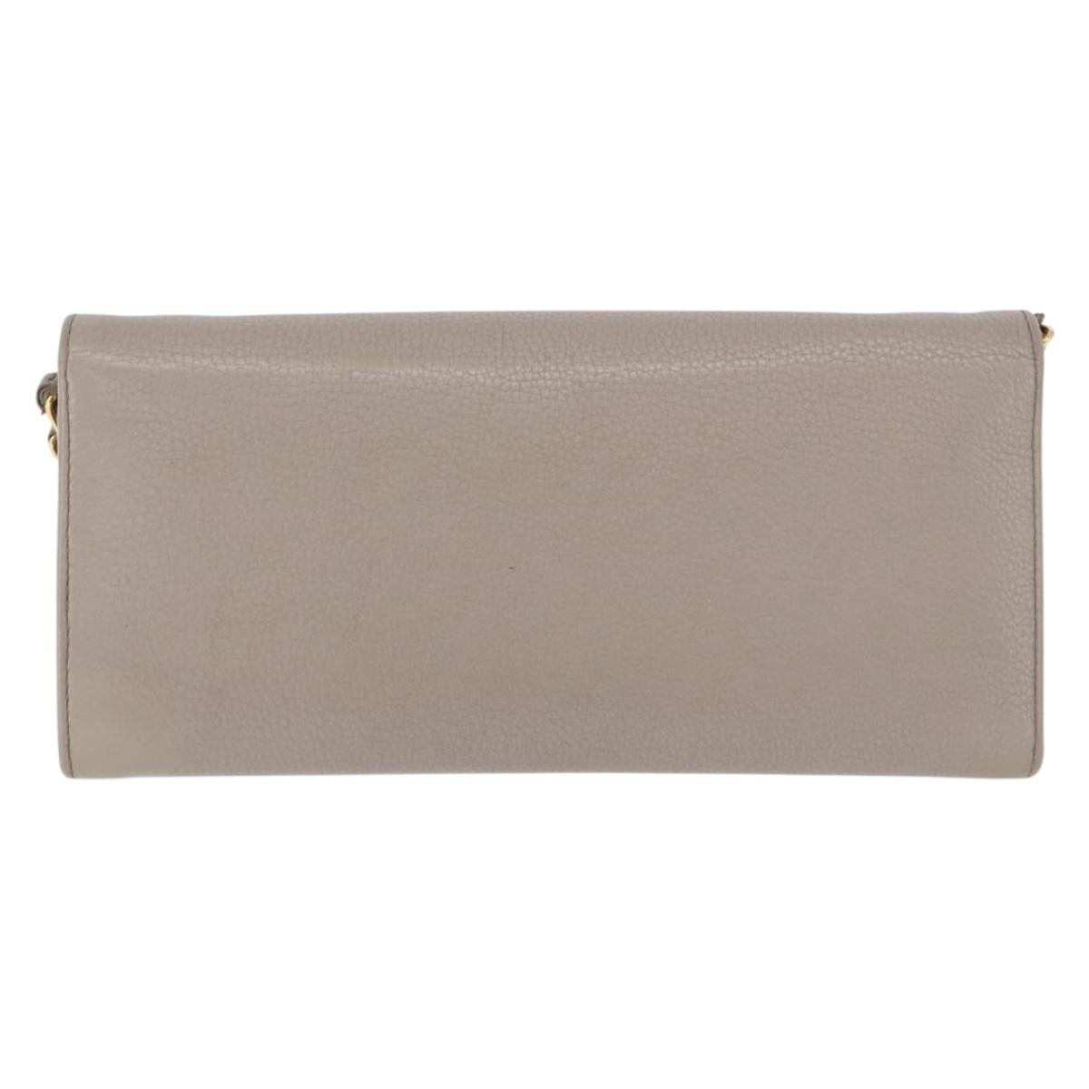 PRADA Chain Shoulder Long Wallet Vittero Dino Leather Gray Gold Auth 198791A