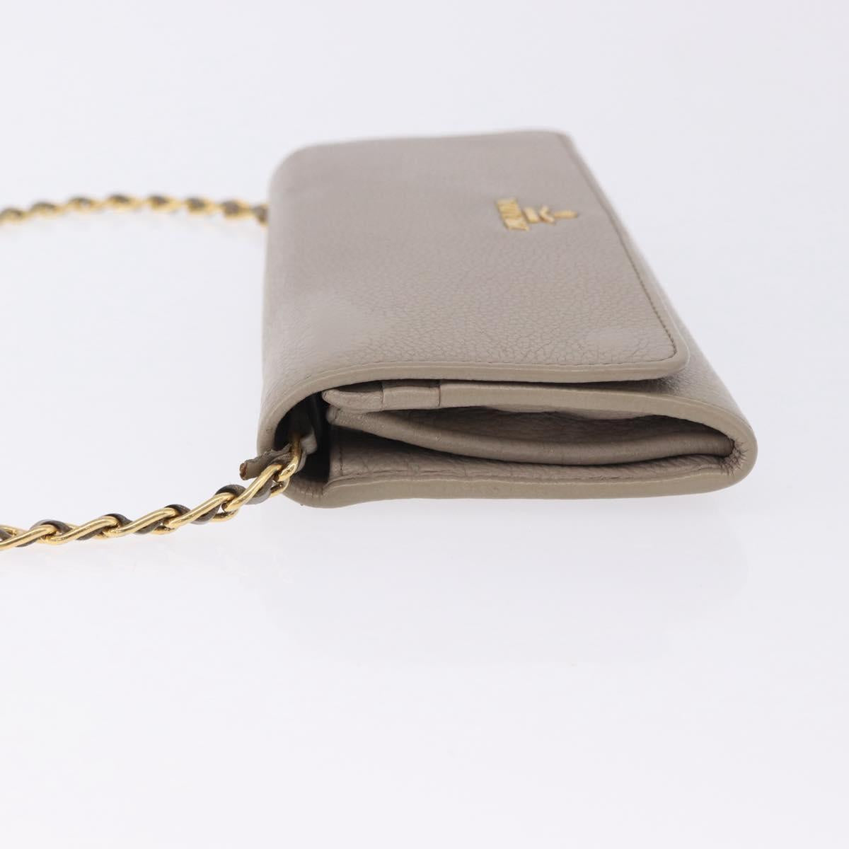 PRADA Chain Shoulder Long Wallet Vittero Dino Leather Gray Gold Auth 198791A