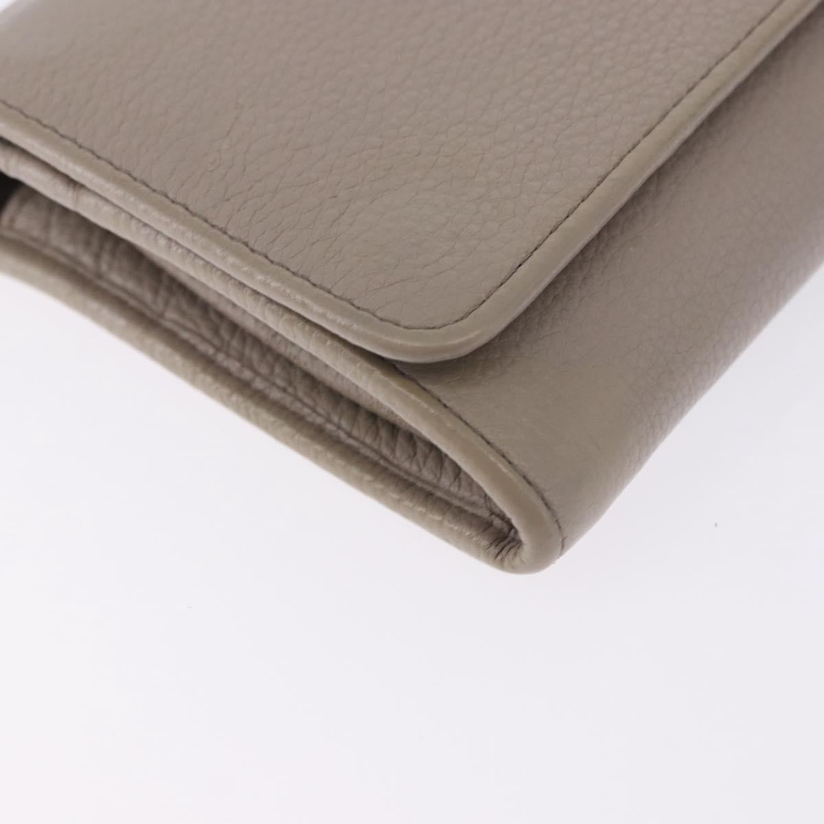 PRADA Chain Shoulder Long Wallet Vittero Dino Leather Gray Gold Auth 198791A