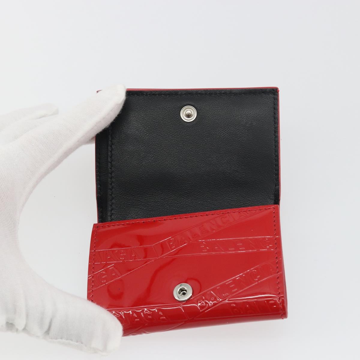 BALENCIAGA Compact Wallet Patent Leather Red Silver 558208 Auth 198793M