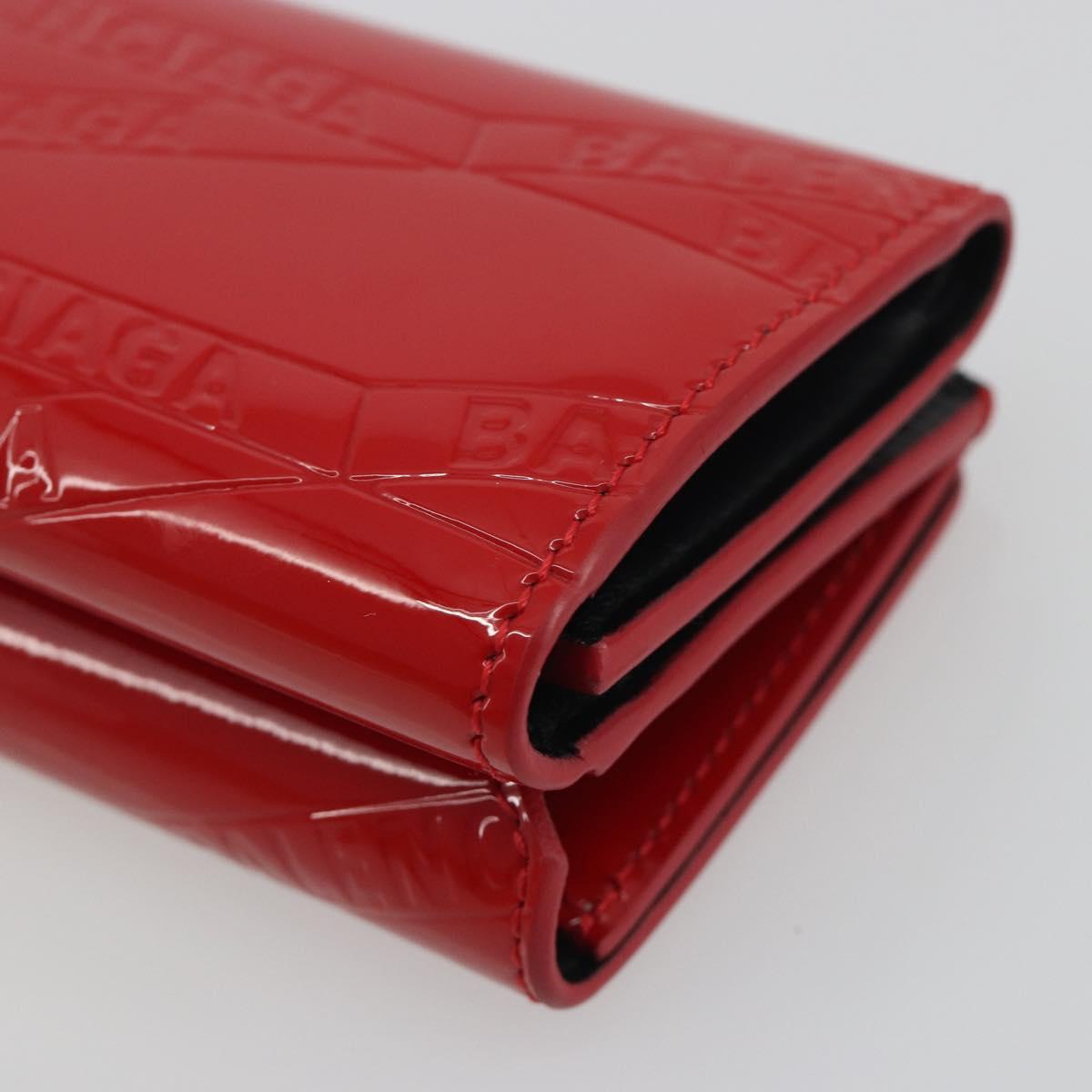 BALENCIAGA Compact Wallet Patent Leather Red Silver 558208 Auth 198793M