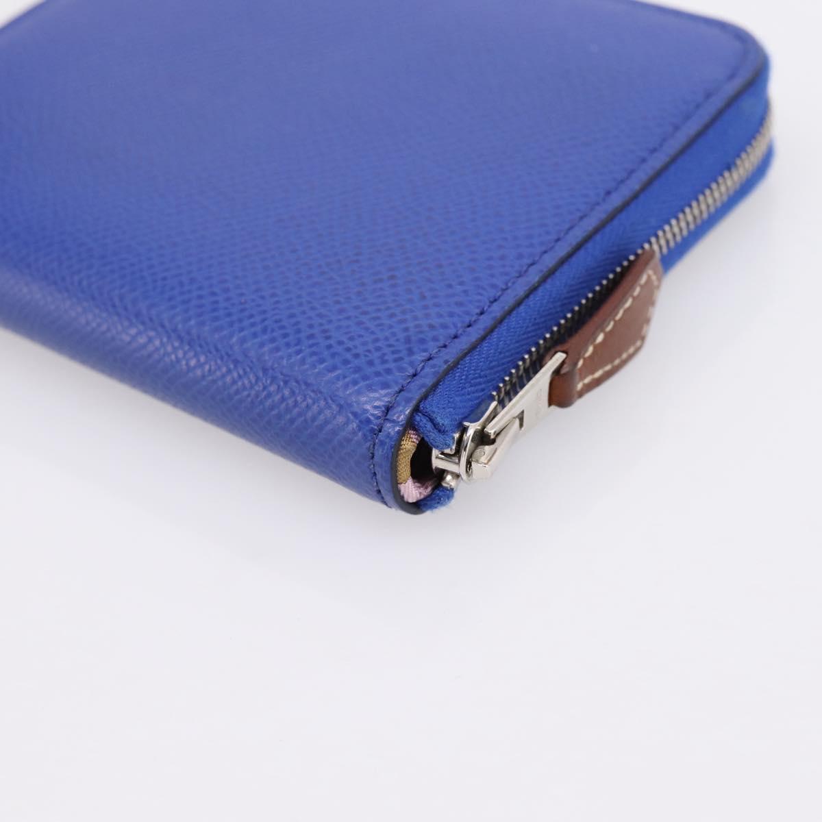 HERMES Azap Compact Silk In Wallet Leather Blue Silver Auth 198794V