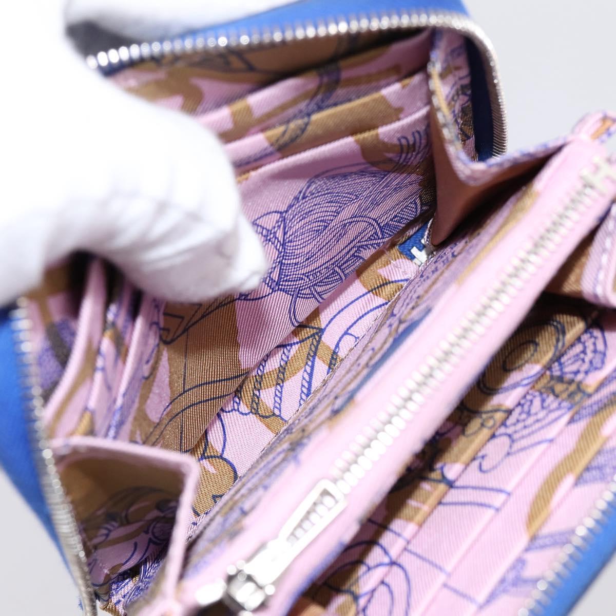 HERMES Azap Compact Silk In Wallet Leather Blue Silver Auth 198794V
