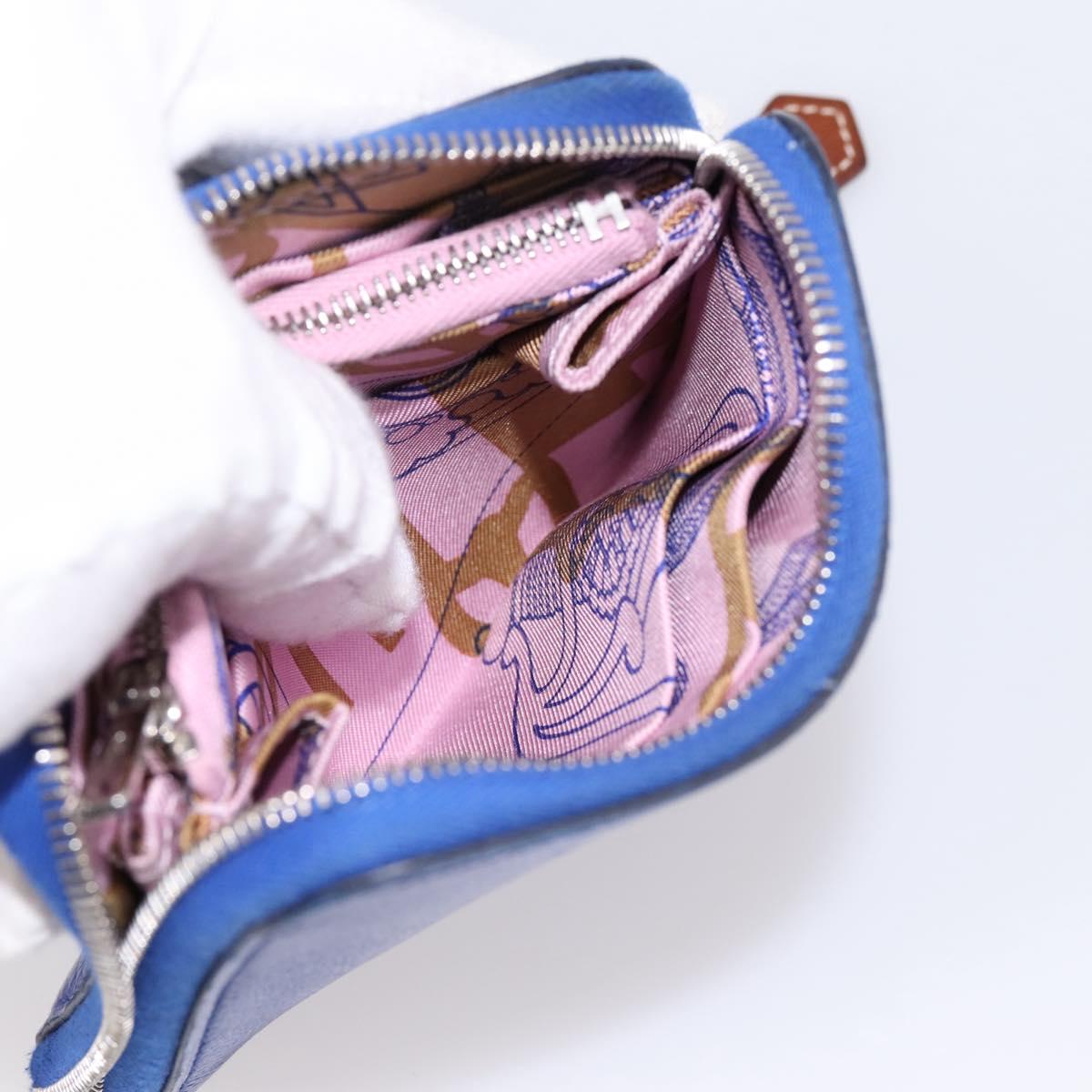 HERMES Azap Compact Silk In Wallet Leather Blue Silver Auth 198794V
