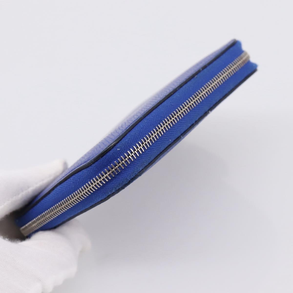 HERMES Azap Compact Silk In Wallet Leather Blue Silver Auth 198794V