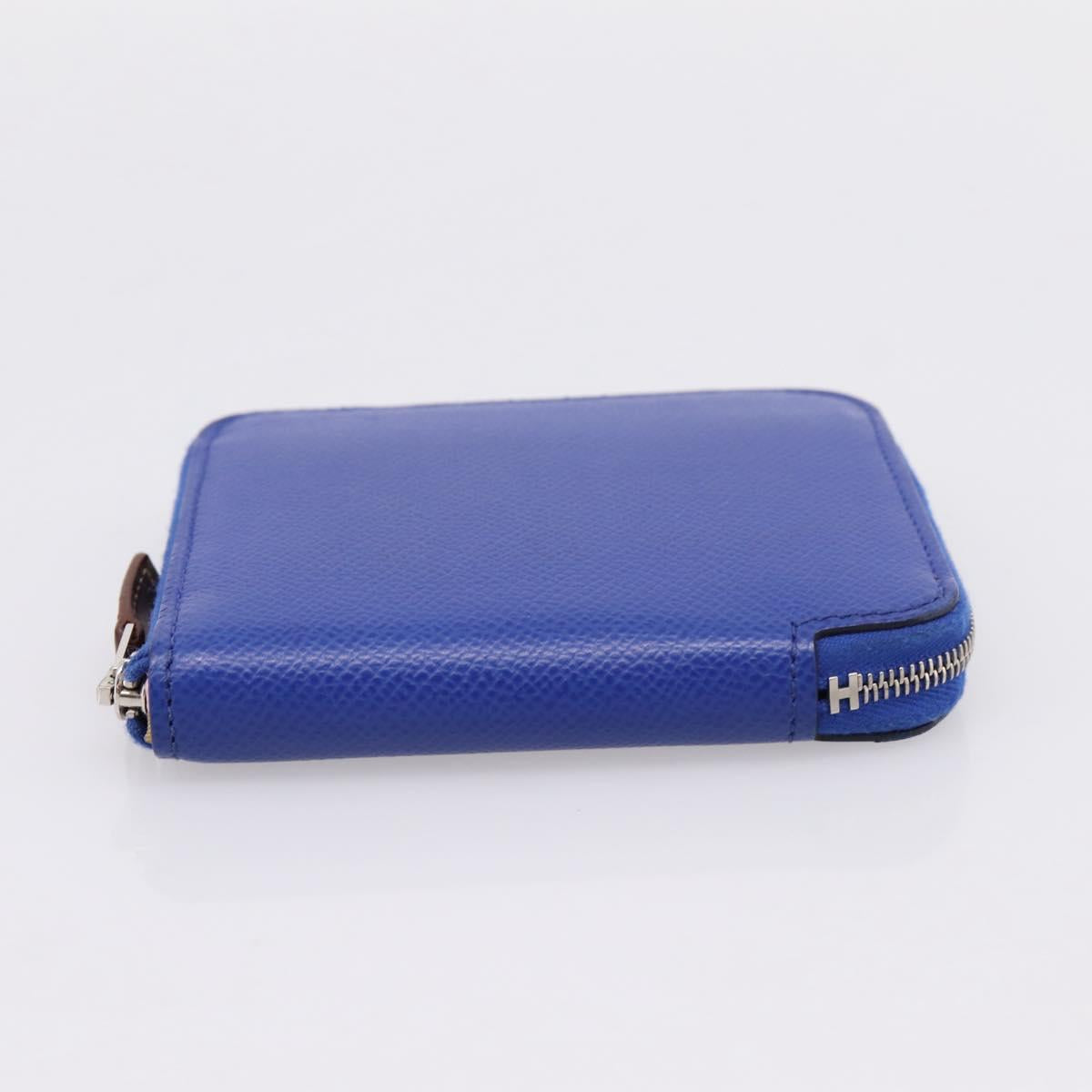 HERMES Azap Compact Silk In Wallet Leather Blue Silver Auth 198794V
