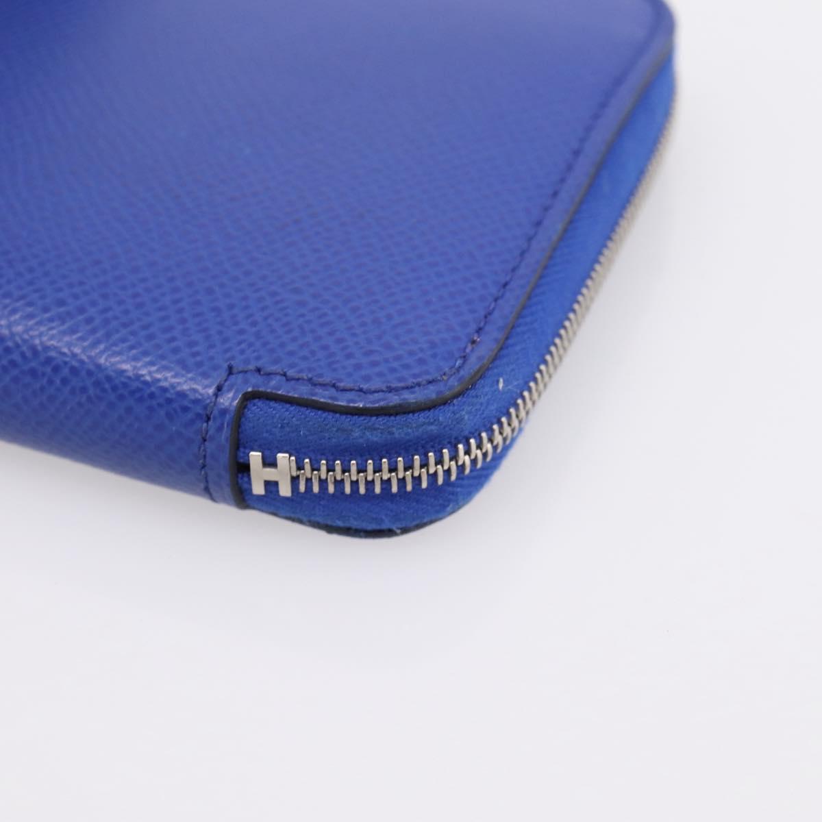 HERMES Azap Compact Silk In Wallet Leather Blue Silver Auth 198794V