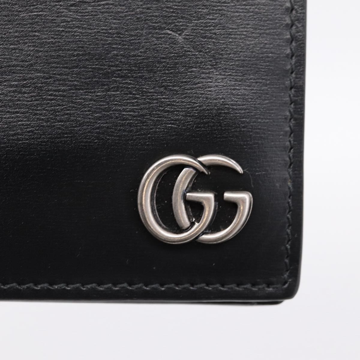 GUCCI GG Marmont Compact Wallet Leather Black Silver 428725 Auth 198795A