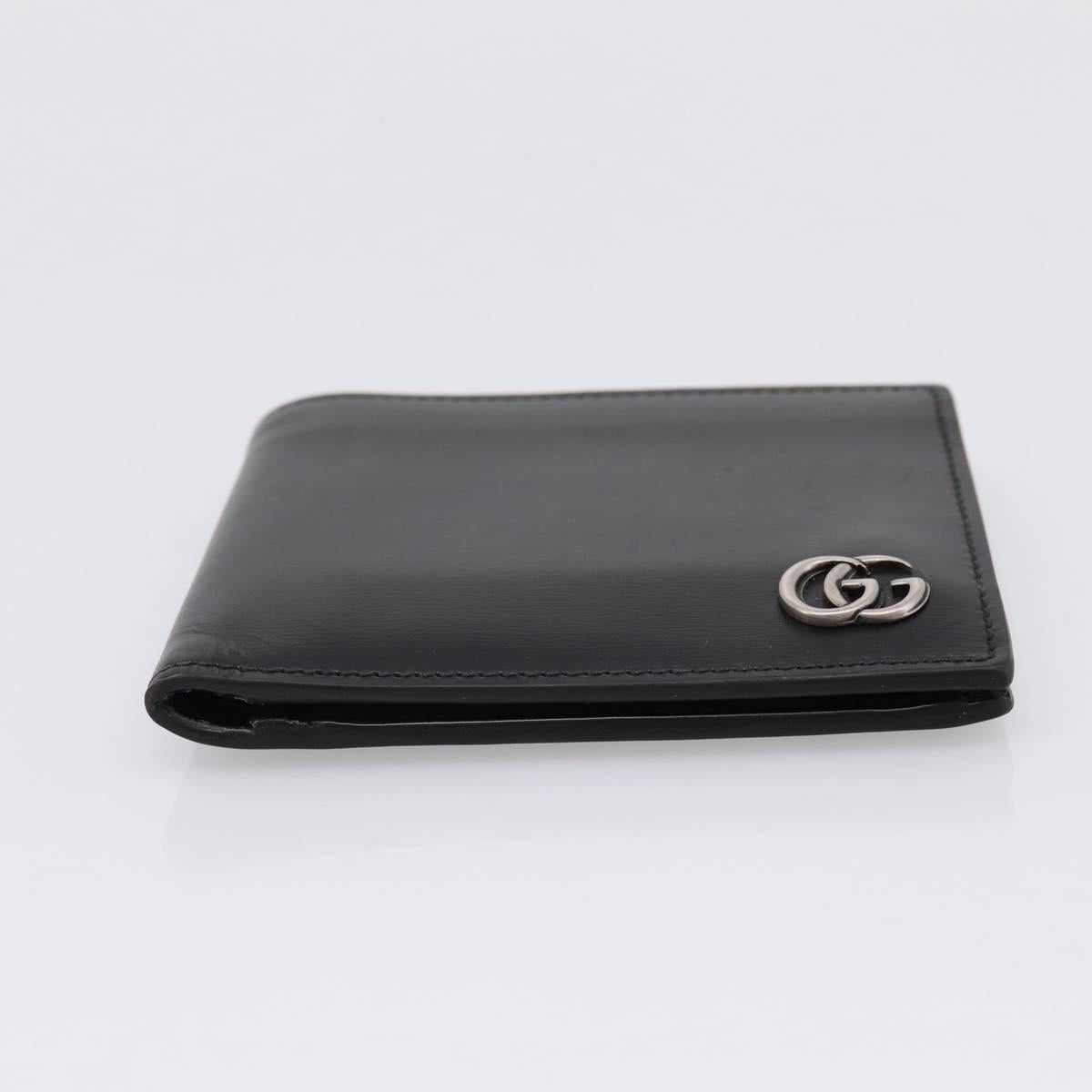 GUCCI GG Marmont Compact Wallet Leather Black Silver 428725 Auth 198795A