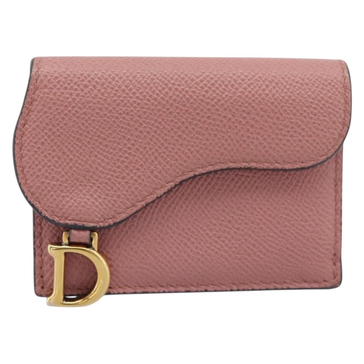 Christian Dior Saddle Compact Wallet Leather Pink Gold Auth 198797A