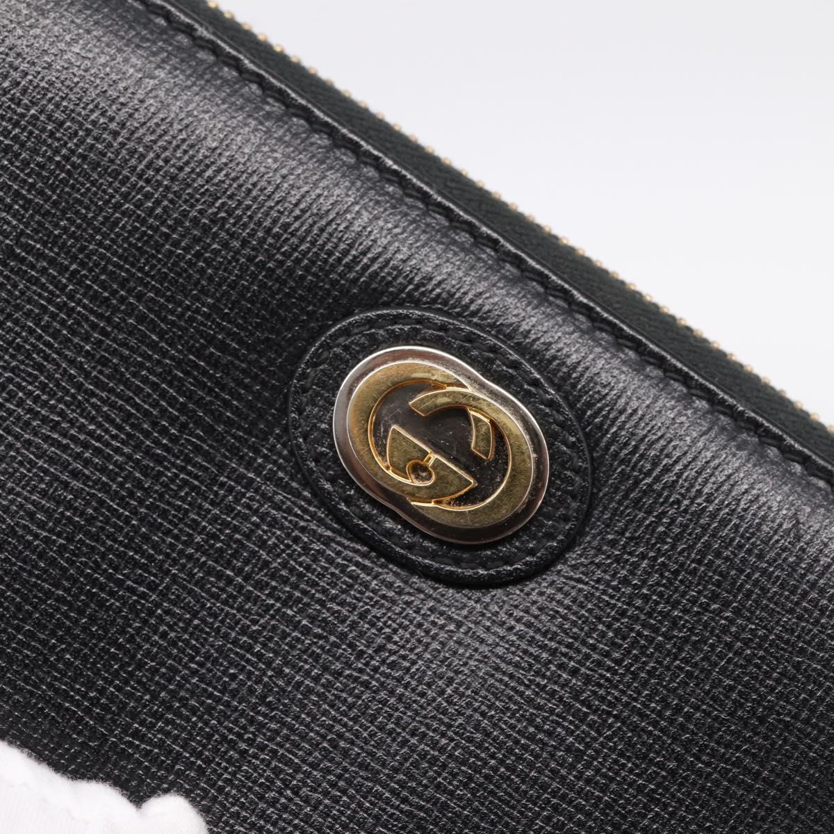 GUCCI Interlocking G Long Wallet Leather Black Gold Auth 198800V