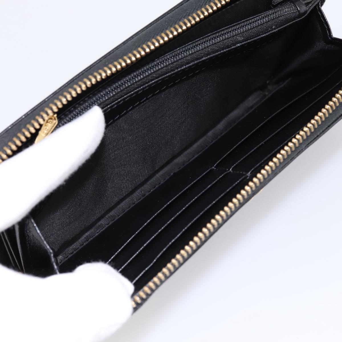 GUCCI Interlocking G Long Wallet Leather Black Gold Auth 198800V
