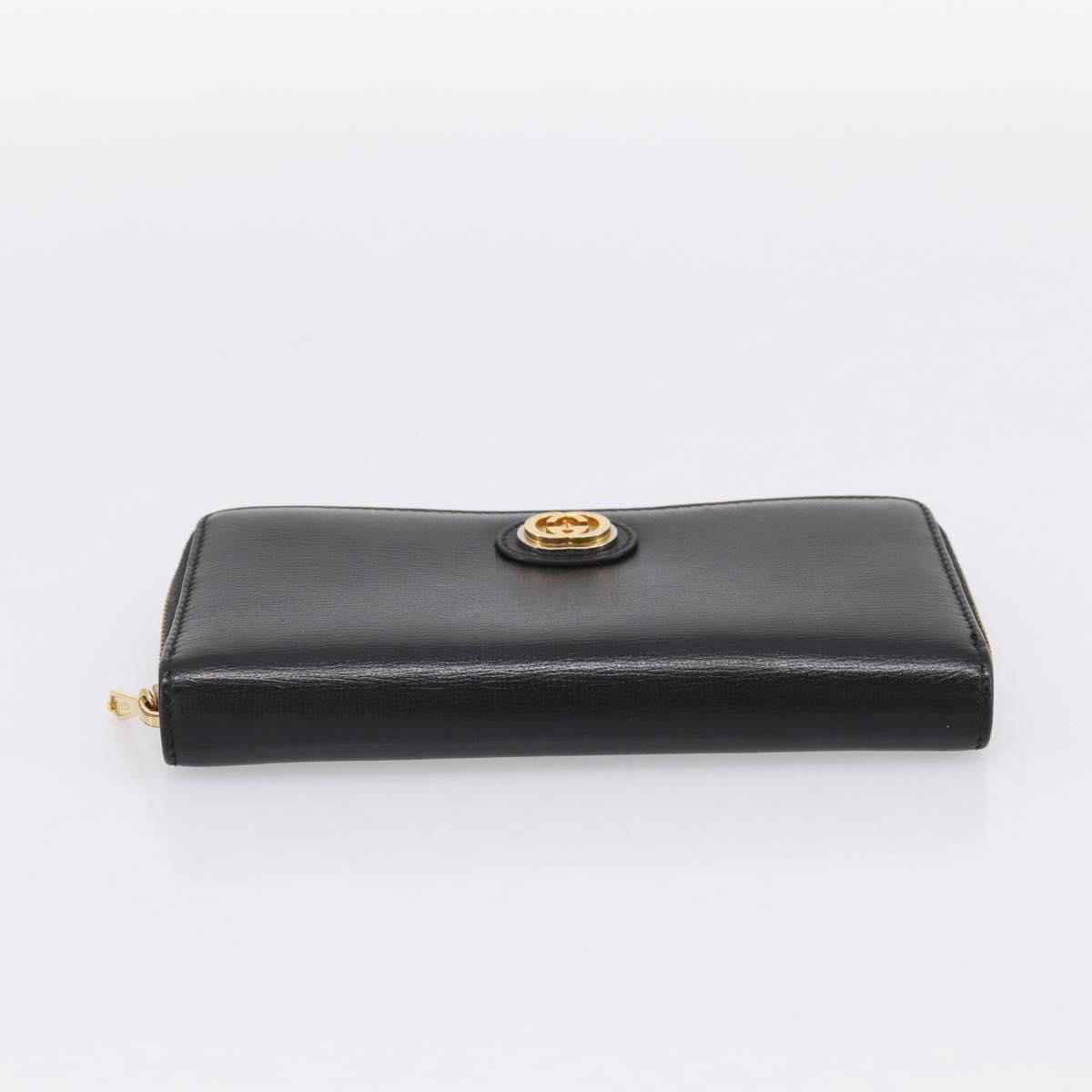 GUCCI Interlocking G Long Wallet Leather Black Gold Auth 198800V