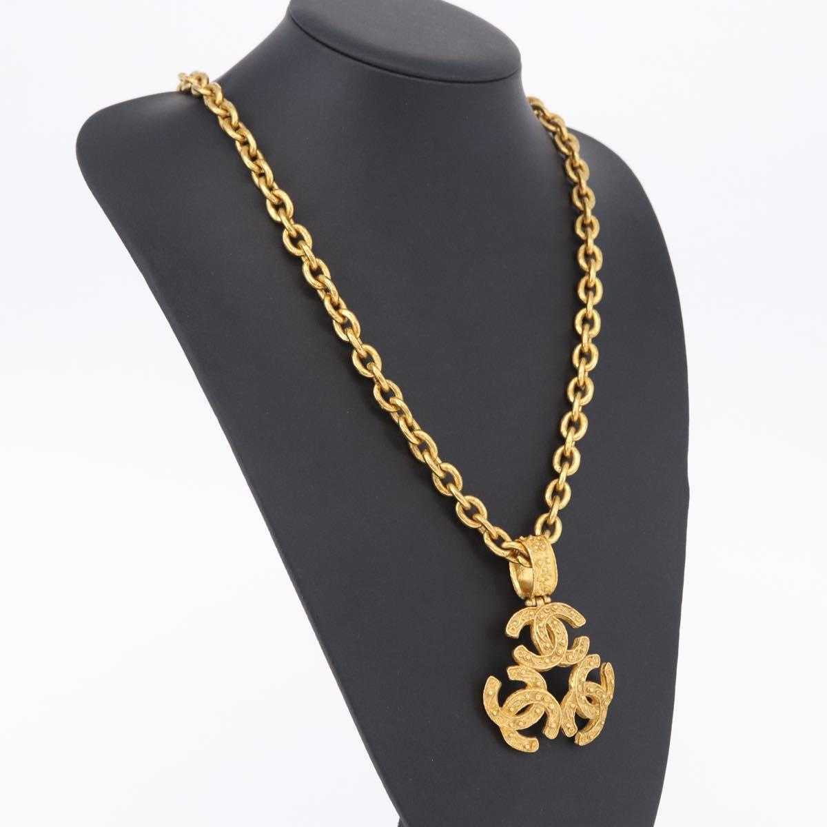 CHANEL COCO Mark Necklace Metal Gold Tone CC Auth 198801V