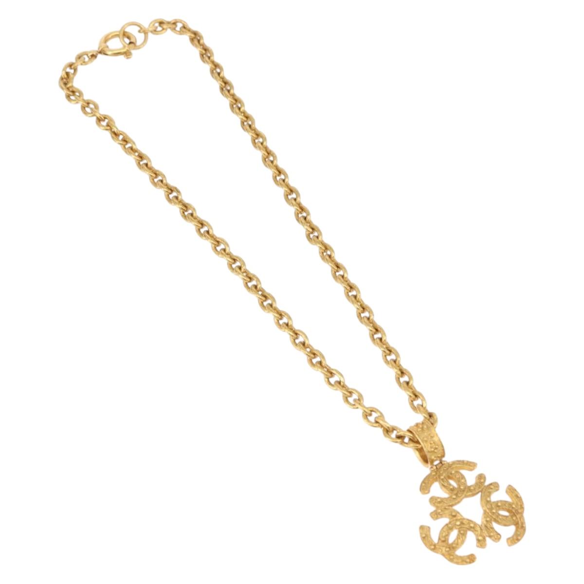CHANEL COCO Mark Necklace Metal Gold Tone CC Auth 198801V