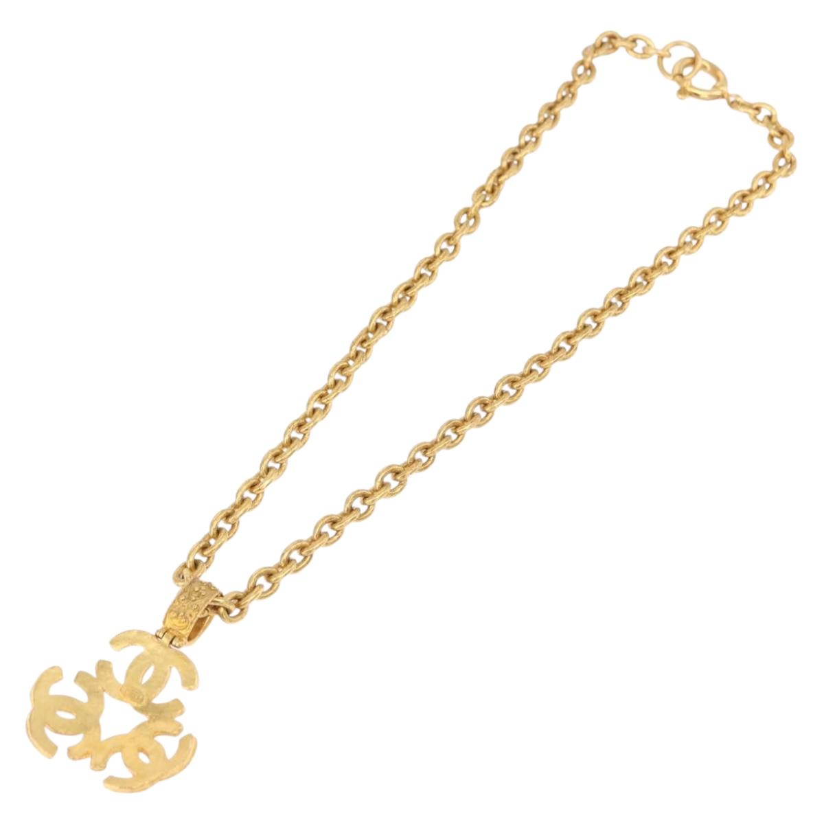 CHANEL COCO Mark Necklace Metal Gold Tone CC Auth 198801V