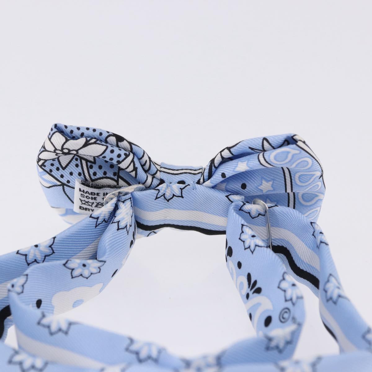 HERMES Ribbon Tie Silk Light Blue Silver Auth 198802M