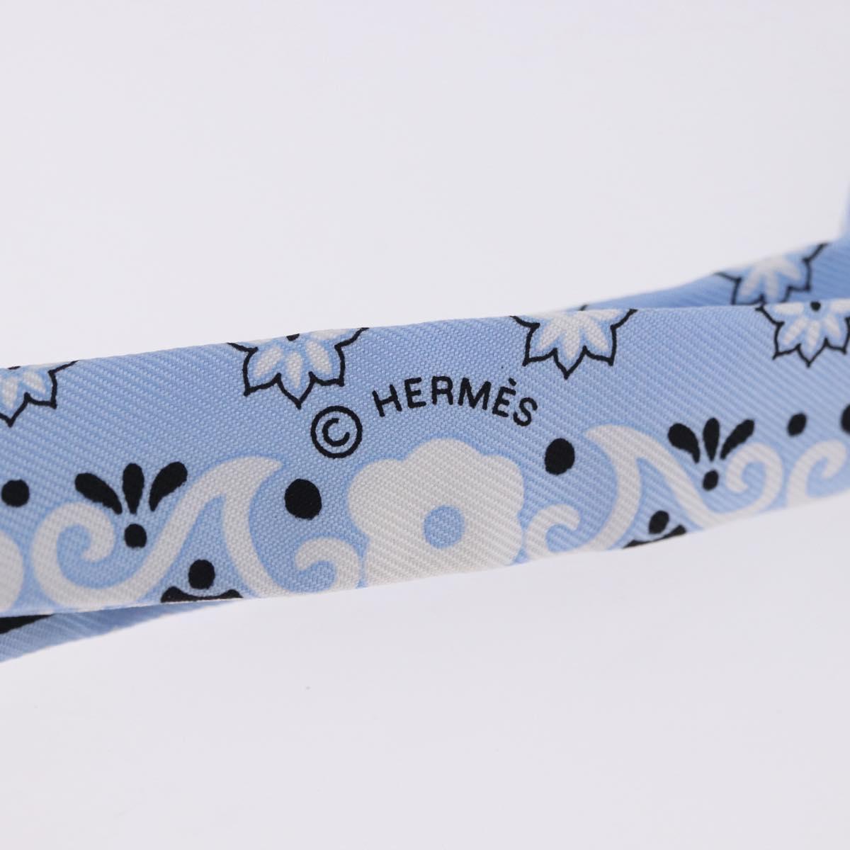 HERMES Ribbon Tie Silk Light Blue Silver Auth 198802M