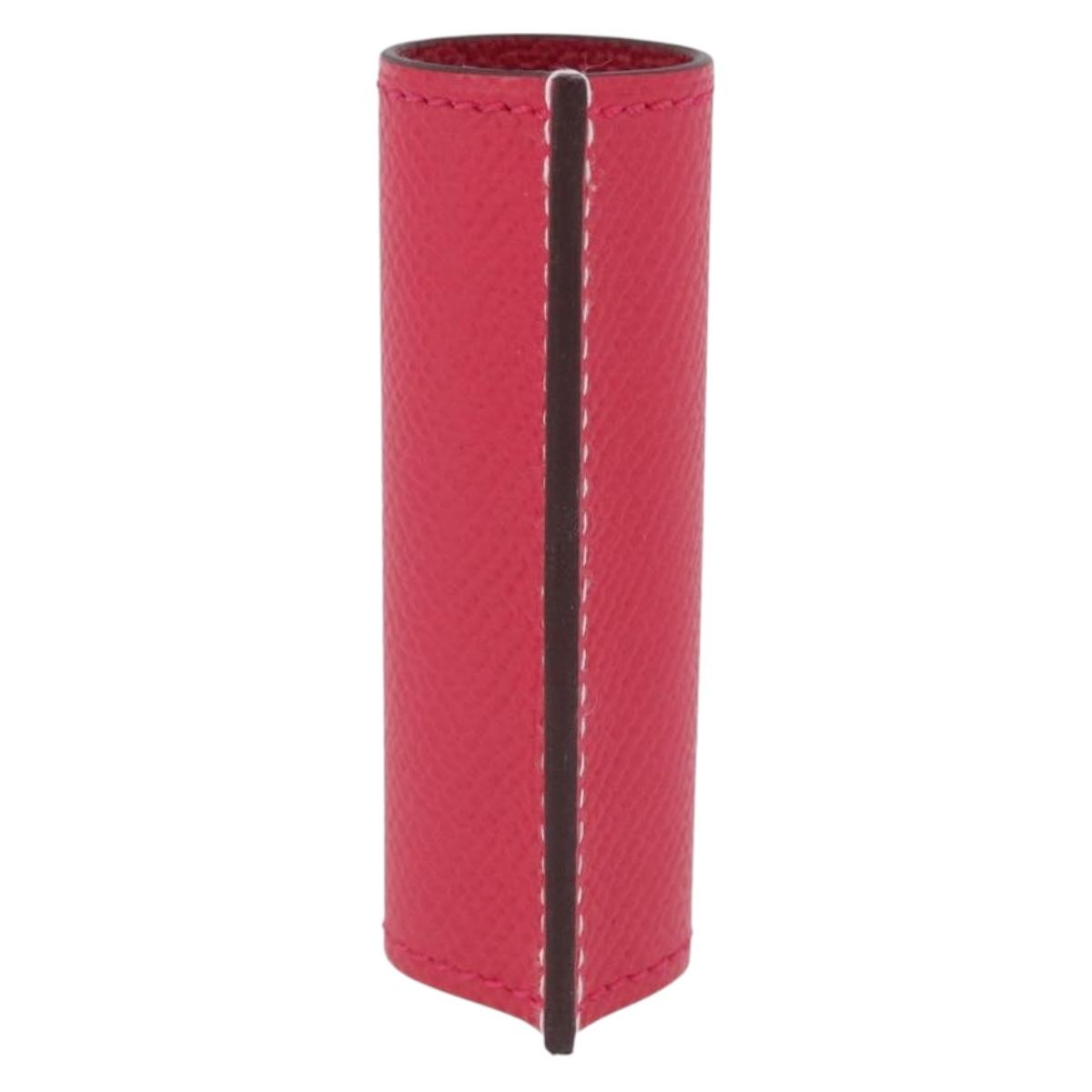 HERMES Lip Case Leather Pink Auth 198806M