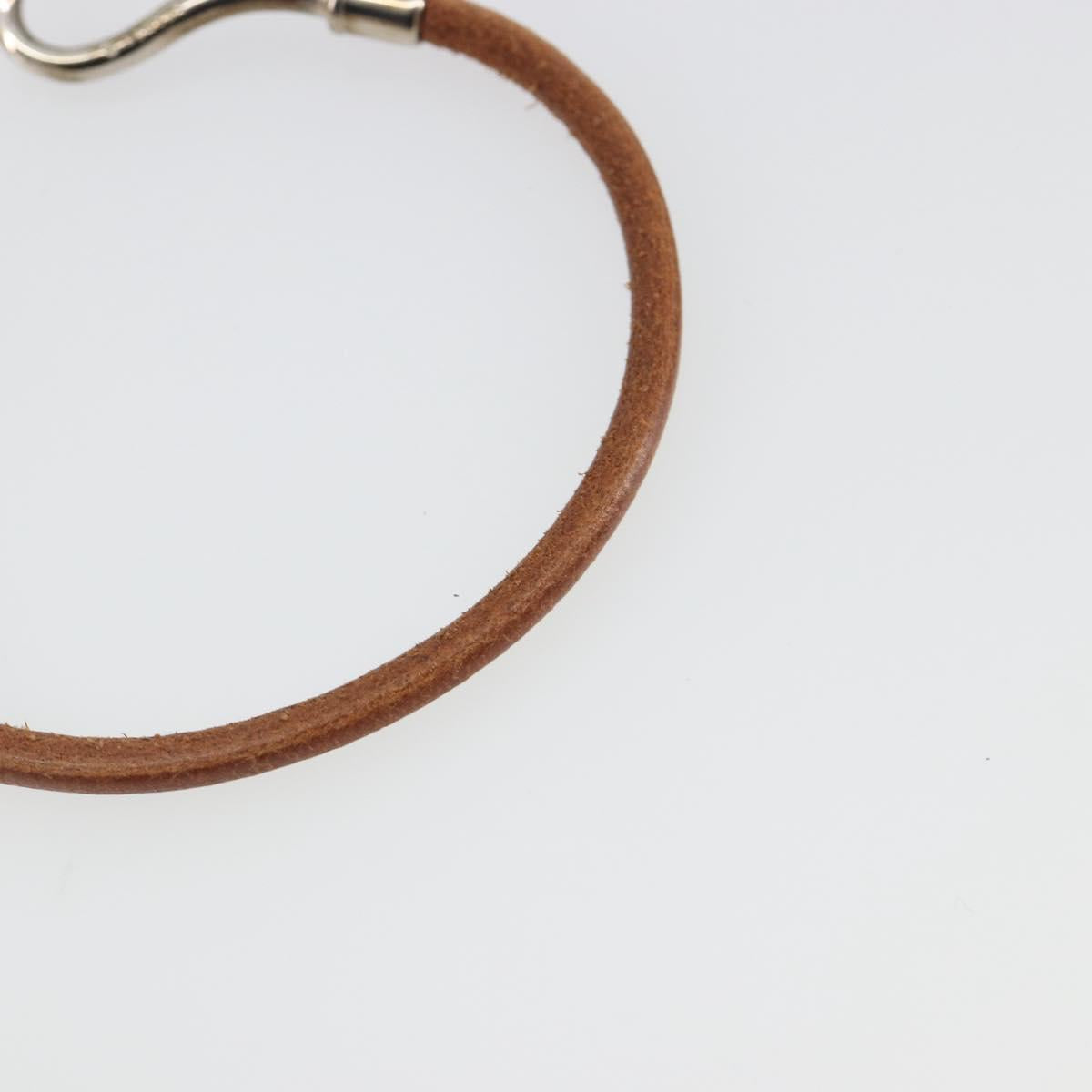 HERMES jumbo Bracelet Leather Metal Brown Silver Auth 198807A