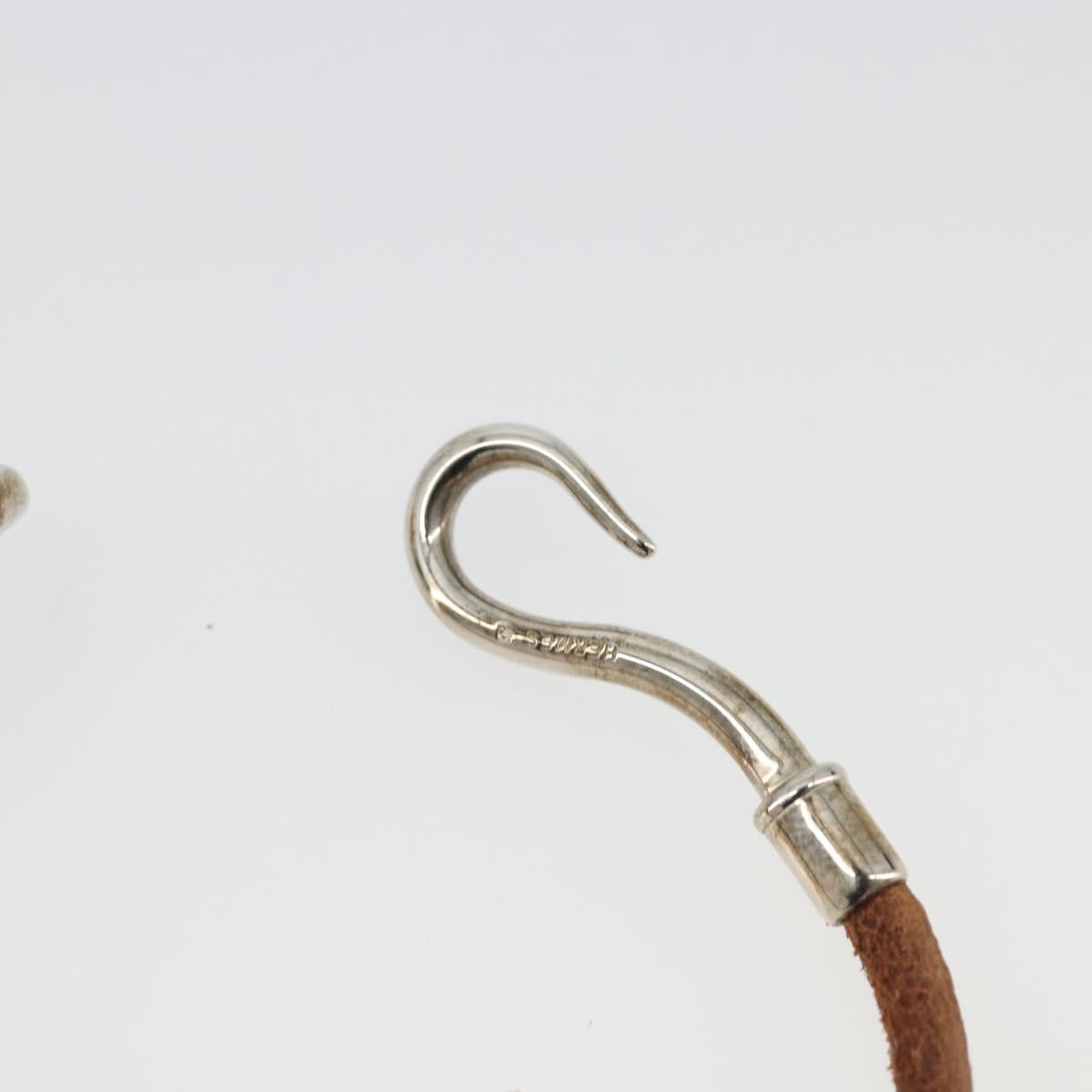 HERMES jumbo Bracelet Leather Metal Brown Silver Auth 198807A