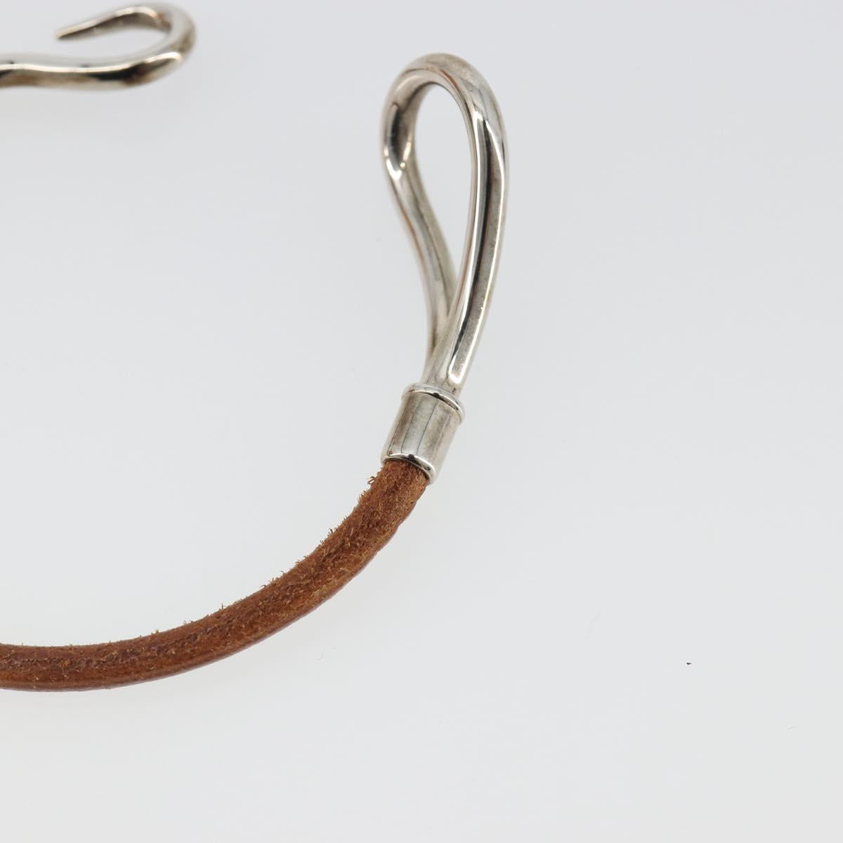 HERMES jumbo Bracelet Leather Metal Brown Silver Auth 198807A