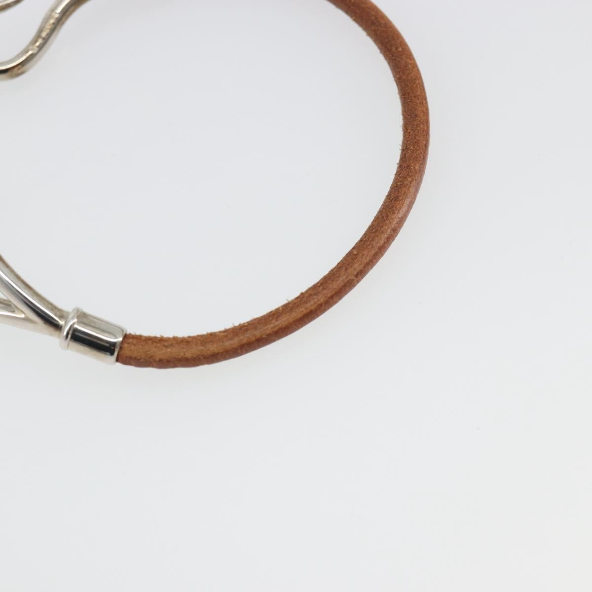 HERMES jumbo Bracelet Leather Metal Brown Silver Auth 198807A