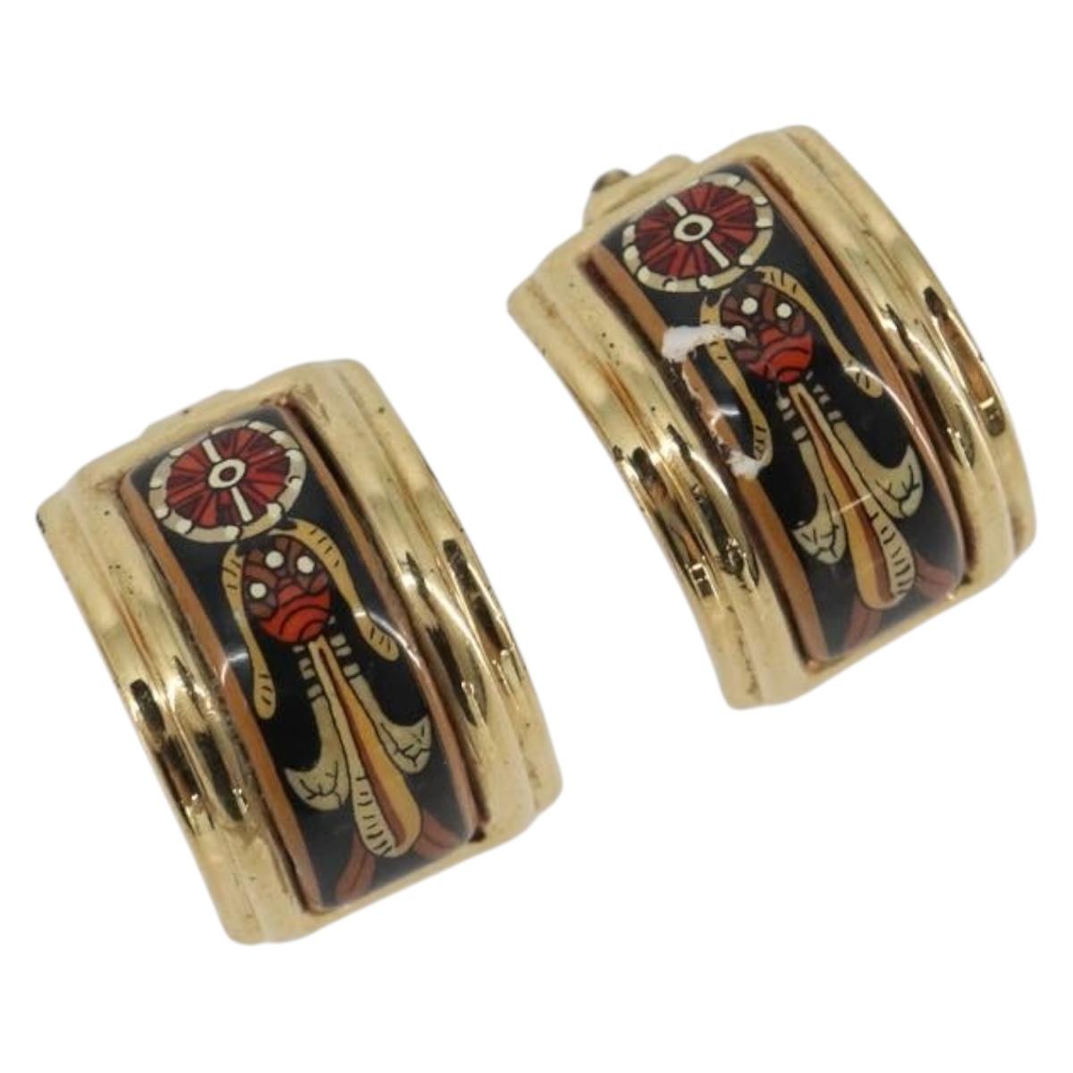 HERMES Earring Metal Gold Tone Auth 198808V