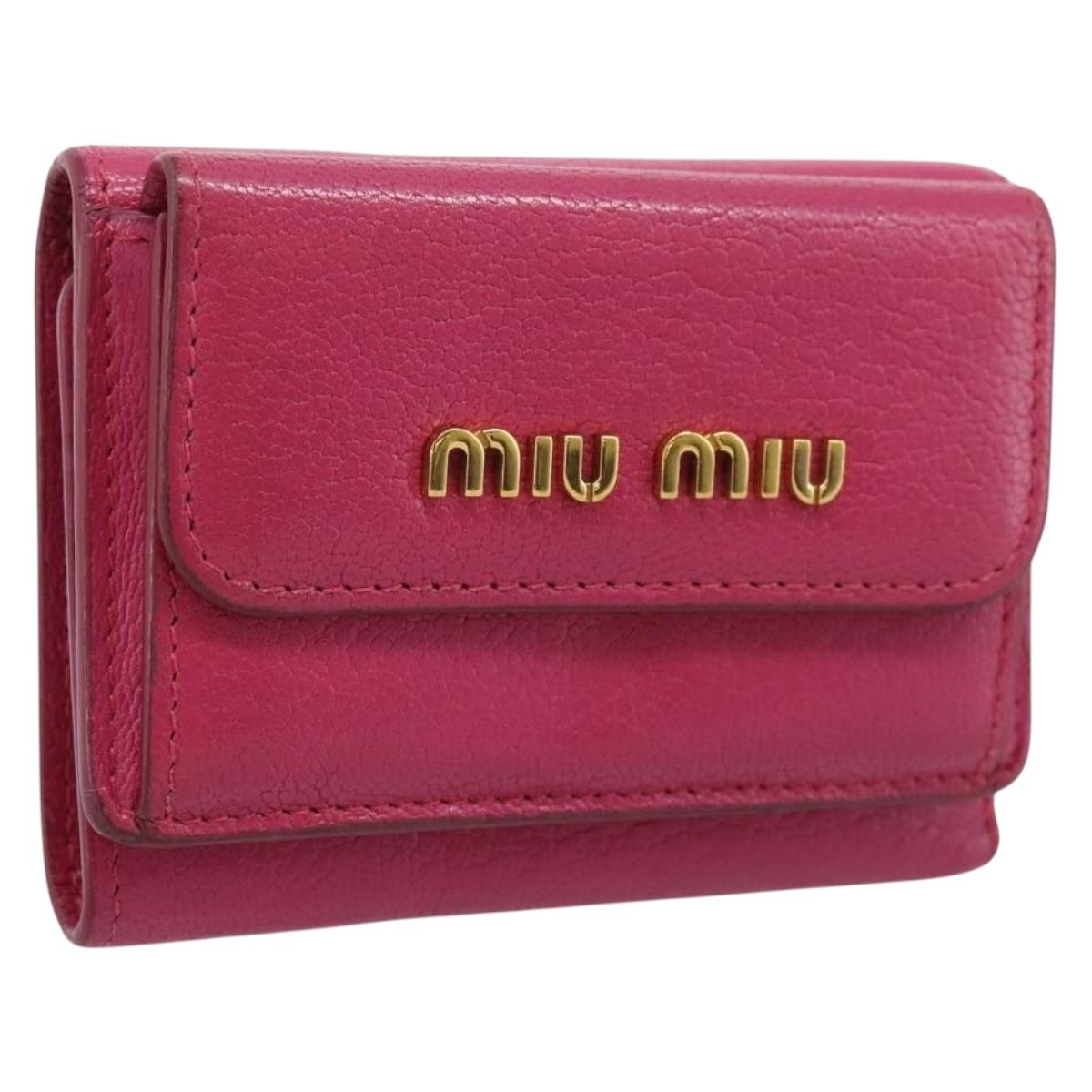 Miu Miu Compact Wallet Leather Pink Gold Auth 198809A