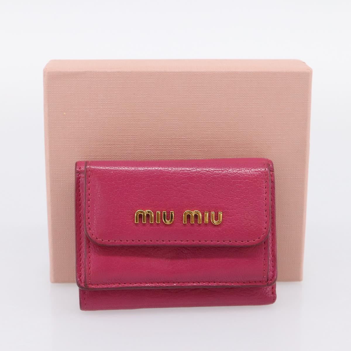 Miu Miu Compact Wallet Leather Pink Gold Auth 198809A