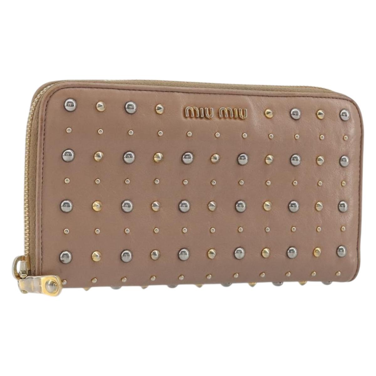 Miu Miu Long Wallet Leather Pink Gold Silver Auth 198810A