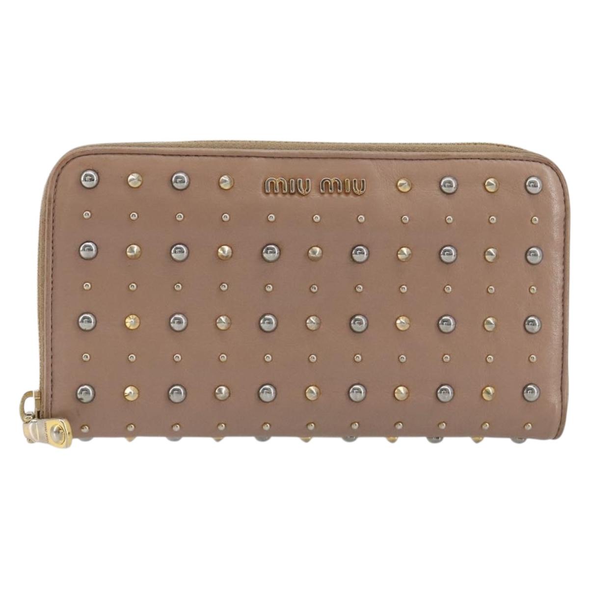 Miu Miu Long Wallet Leather Pink Gold Silver Auth 198810A
