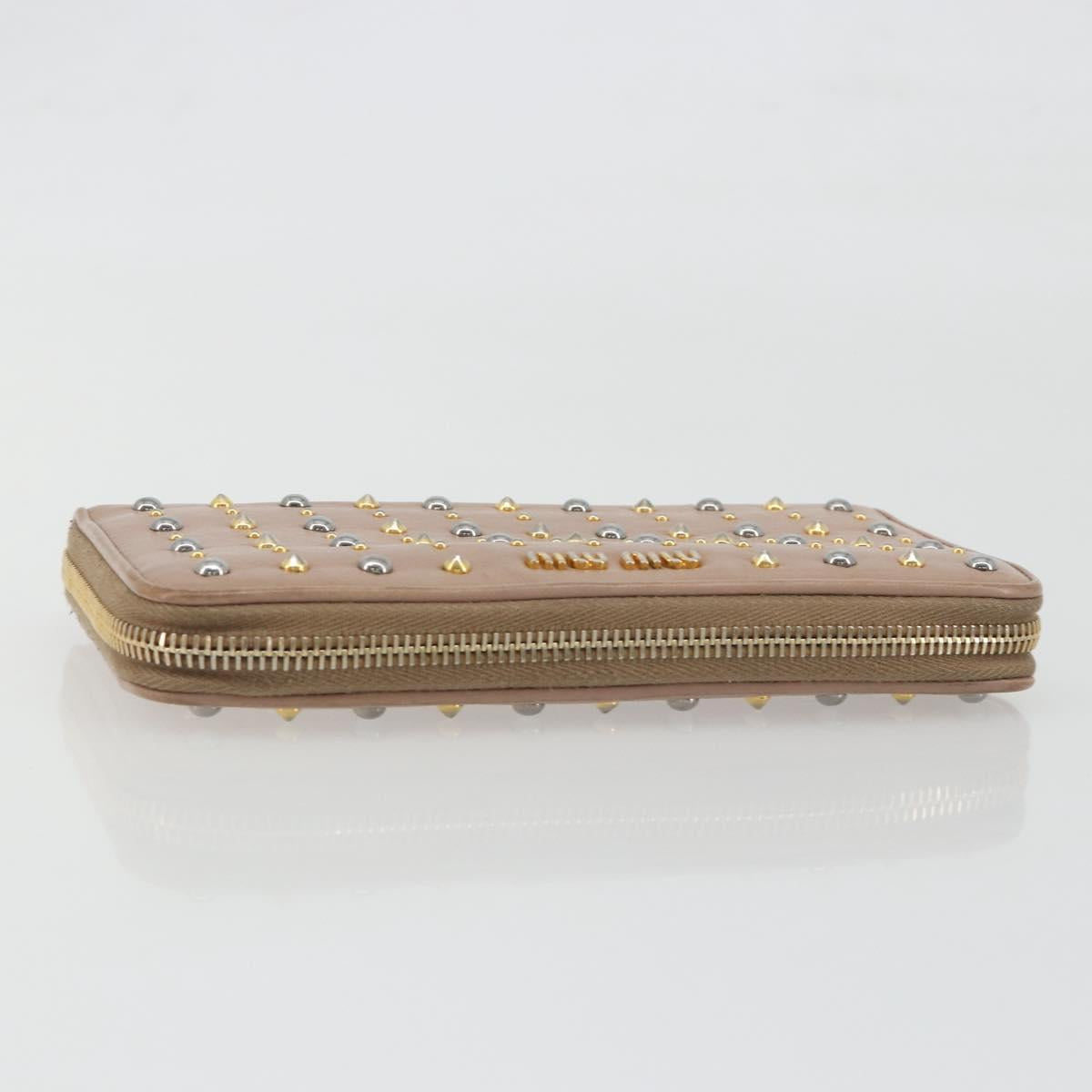Miu Miu Long Wallet Leather Pink Gold Silver Auth 198810A
