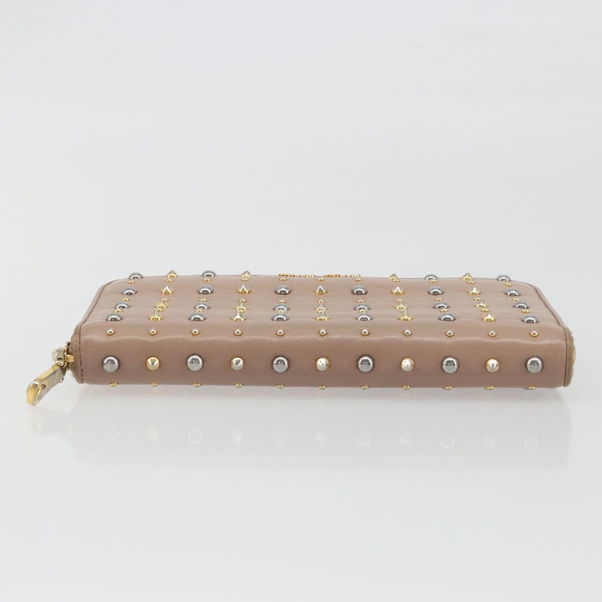 Miu Miu Long Wallet Leather Pink Gold Silver Auth 198810A