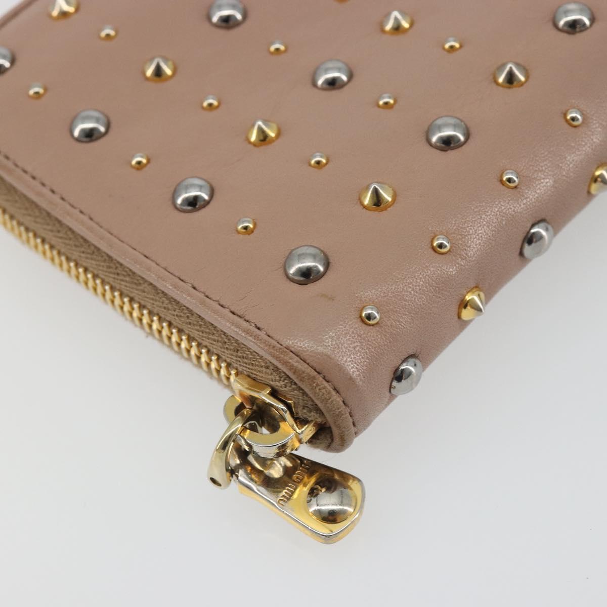 Miu Miu Long Wallet Leather Pink Gold Silver Auth 198810A