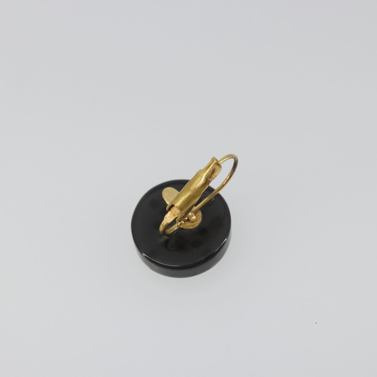 CHANEL Pierce Plastic Black Gold CC Auth 198813A