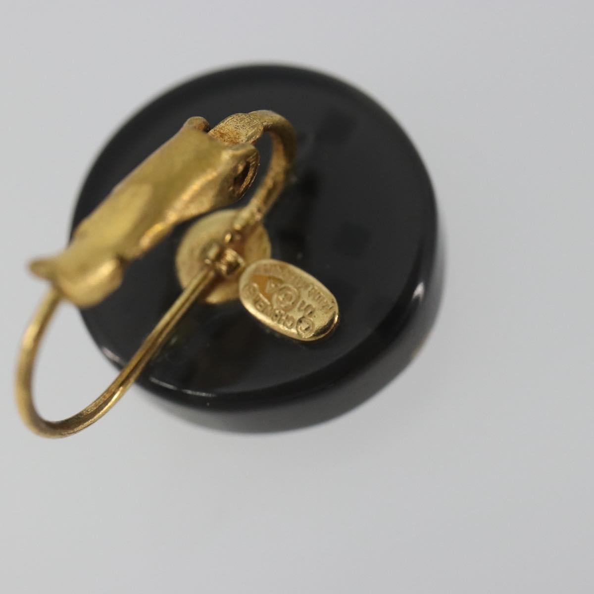CHANEL Pierce Plastic Black Gold CC Auth 198813A