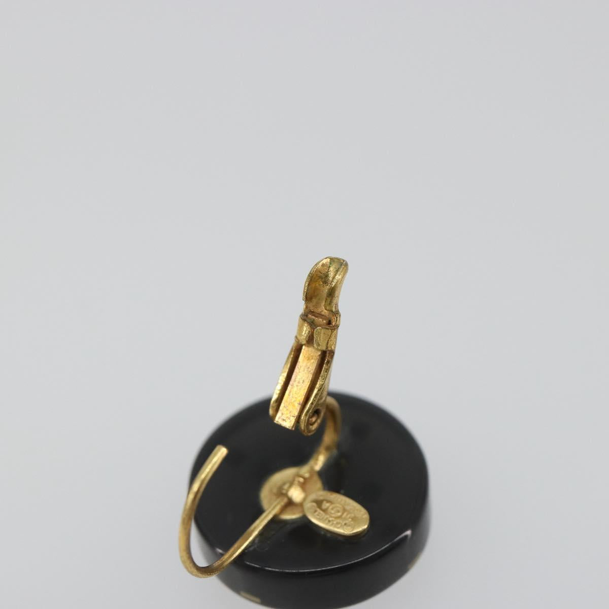 CHANEL Pierce Plastic Black Gold CC Auth 198813A