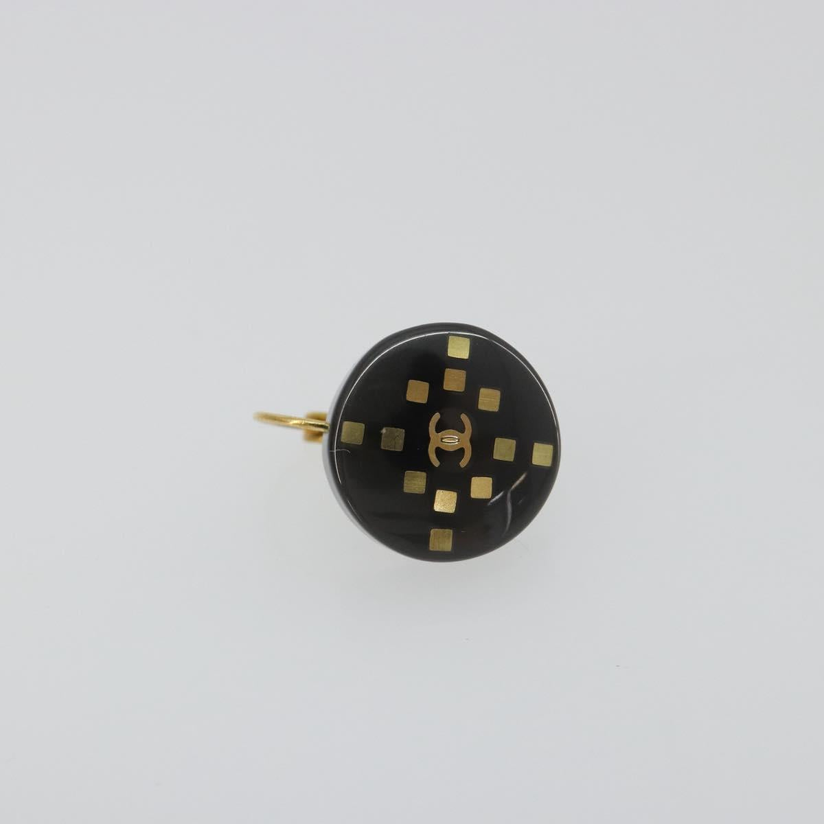 CHANEL Pierce Plastic Black Gold CC Auth 198813A