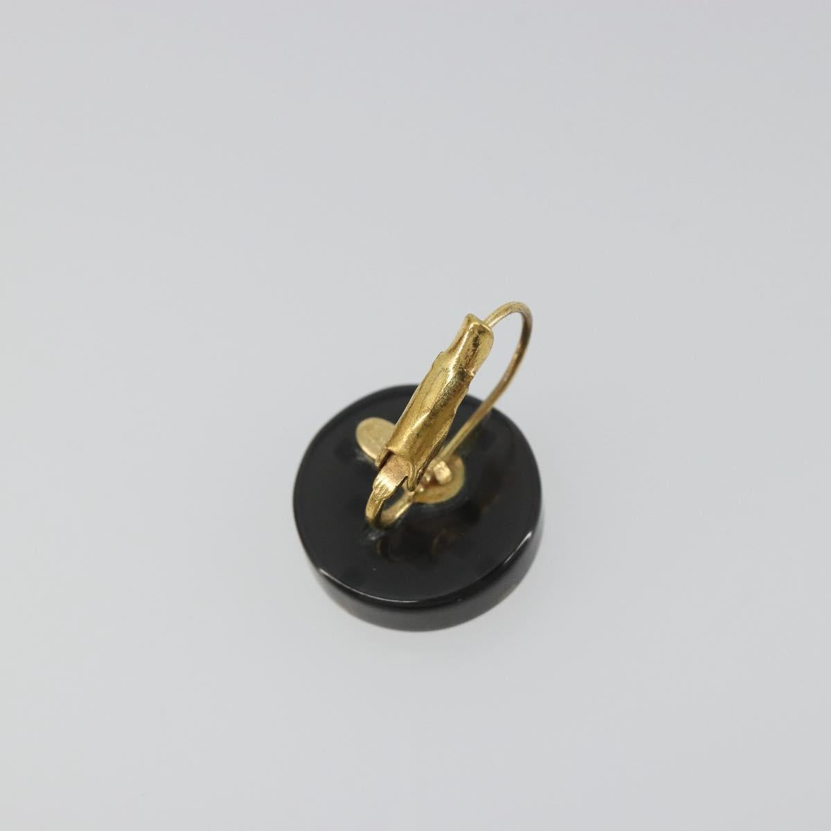 CHANEL Pierce Plastic Black Gold CC Auth 198813A