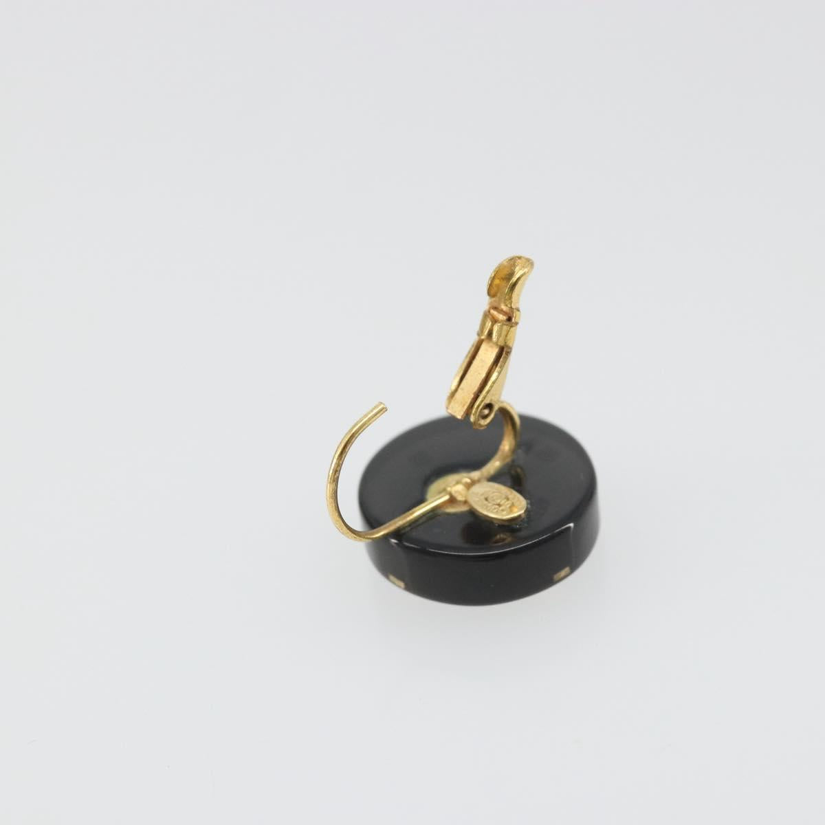 CHANEL Pierce Plastic Black Gold CC Auth 198813A