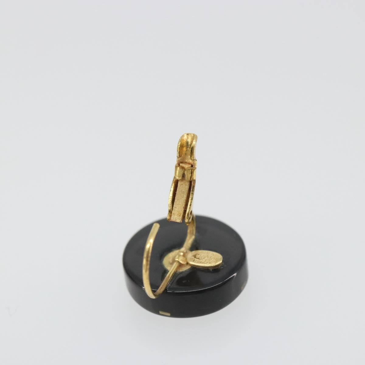 CHANEL Pierce Plastic Black Gold CC Auth 198813A