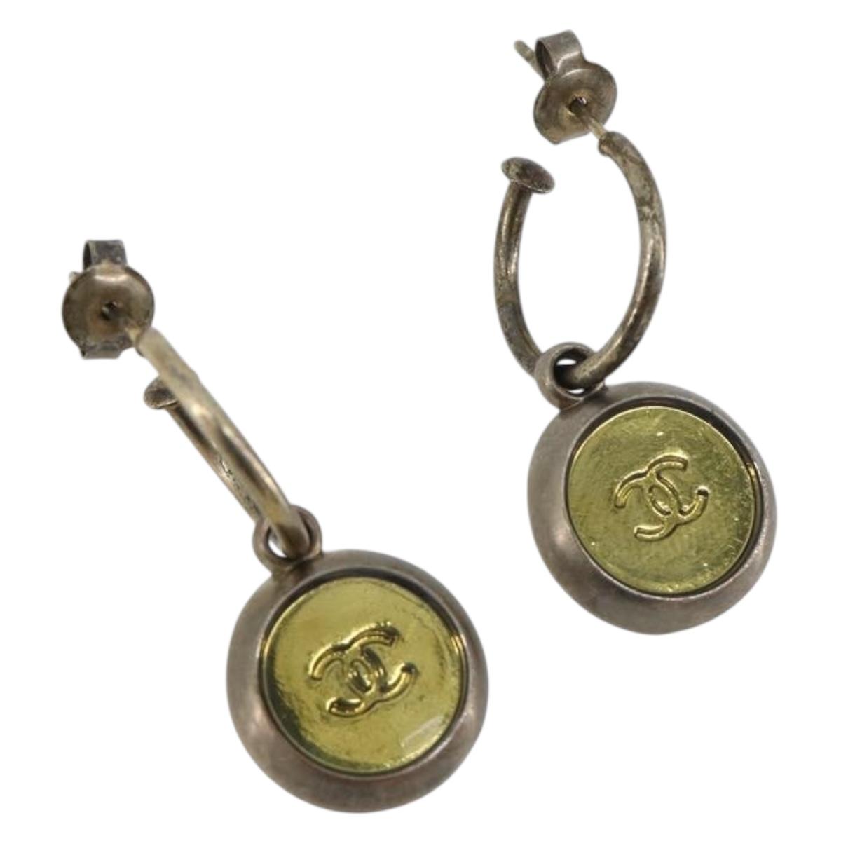 CHANEL Pierce Metal Silver CC Auth 198817
