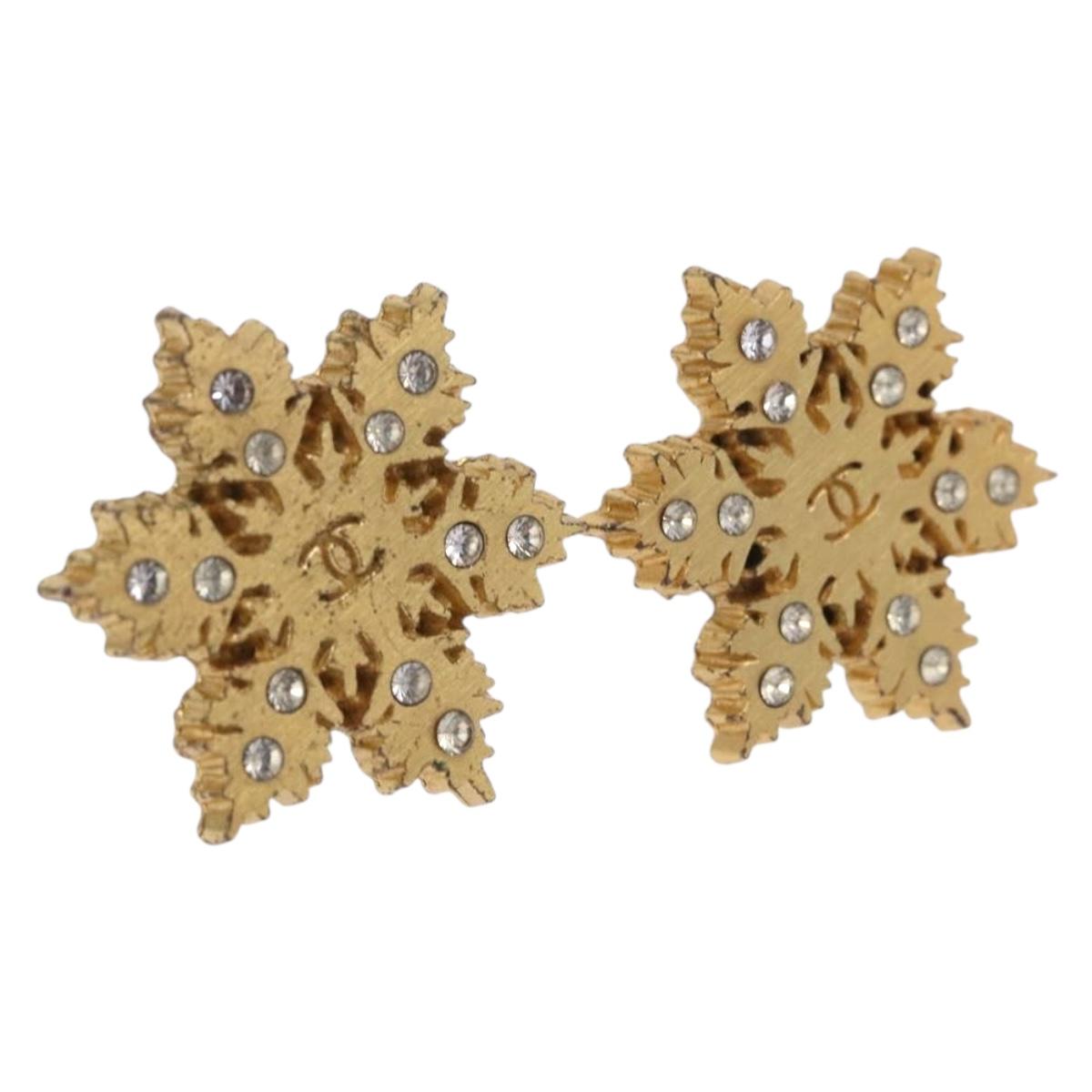 CHANEL Pierce Metal Gold Tone CC Auth 198819