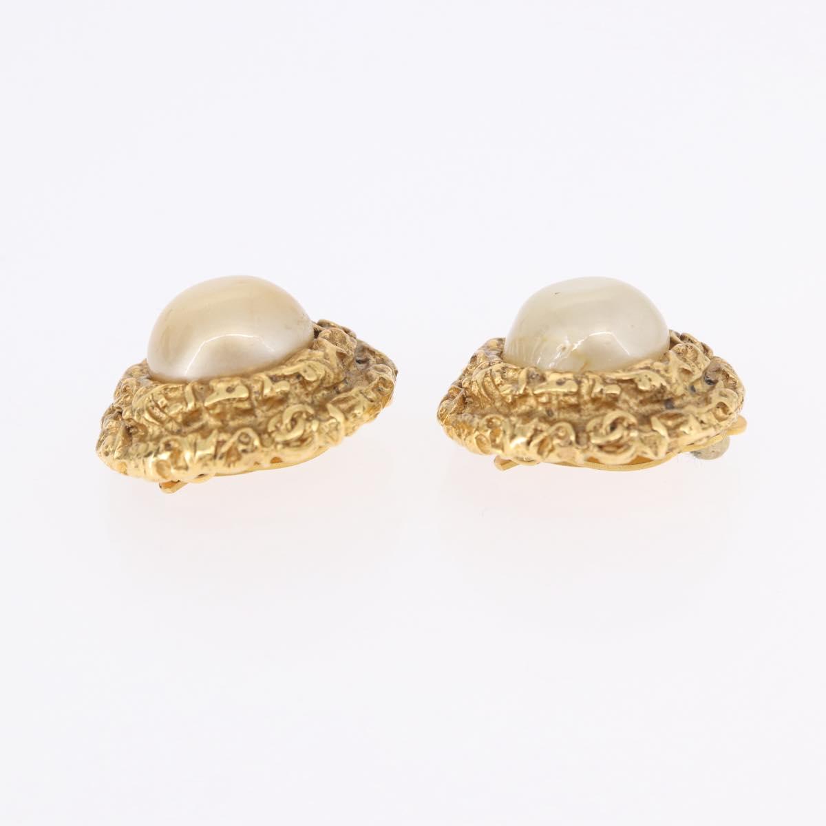 CHANEL Earring Metal Gold Tone CC Auth 198820